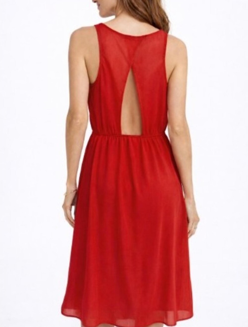 Soprano Red Open Back Dress Keyhole Back Fit Flare Cocktail Party Mini Medium